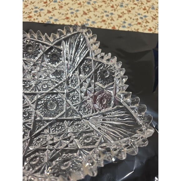 Square Early American‎ Pattern Glass Serving Bowl Hobstars & Stars w Fan Corners - Picture 5 of 6